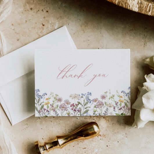 Wilde bloem bedankkaart Roze bloemen Boho bloemen