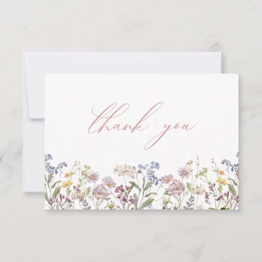 Wilde bloem bedankkaart Roze bloemen Boho bloemen (Voorkant)
