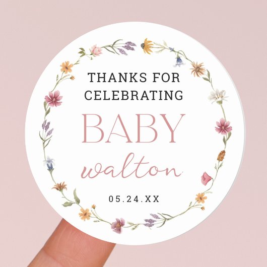 Wilde bloem bedankt voor het vieren van Baby Ronde Sticker