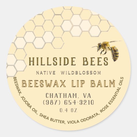 Wilde bloem Beeswax Lip Balm Label Honeycomb & Bee (Voorkant)