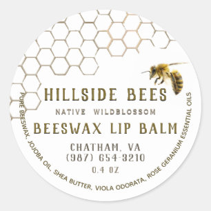 Wilde bloem Beeswax Lip Balm Label Honeycomb & Bee