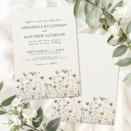 Wilde Bloem Beige Boho Bloemen Bruiloft Kaart