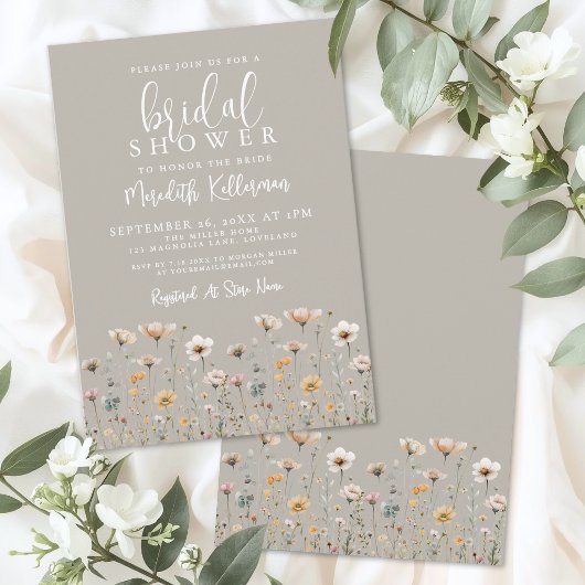 Wilde Bloem Beige Bruidsfeest Kaart