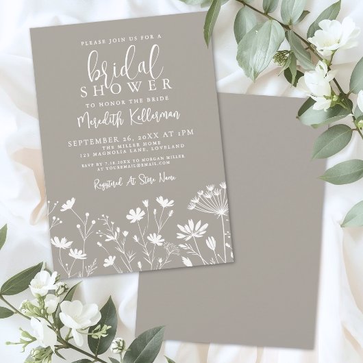 Wilde Bloem Beige Bruidsfeest Kaart