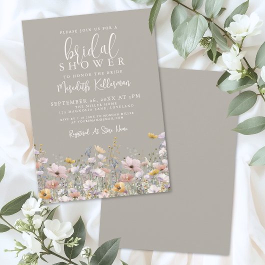 Wilde Bloem Beige Bruidsfeest Kaart