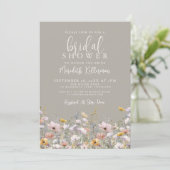 Wilde Bloem Beige Bruidsfeest Kaart (Staand voorkant)