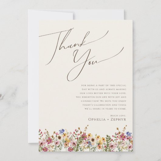 Wilde bloem Beige Meadow Ontvangingstabel Dank je  (Voorkant)