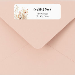 Wilde bloem beige roze schrift retouradres etiket