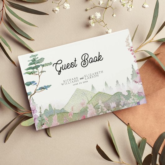Wilde Bloem Berg Aquarel Bruiloft Gastenboek