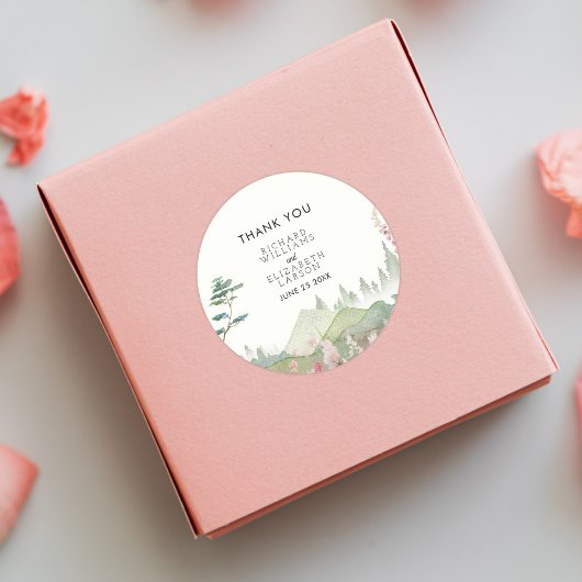 Wilde Bloem Berg Aquarel Bruiloft Ronde Sticker