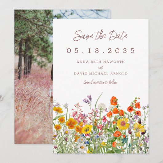 Wilde Bloem Bewaar de Datum Save The Date (Voorkant / Achterkant)