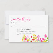 Wilde bloem Bindende Floral Script Kindly Reply RSVP Kaartje (Voorkant)