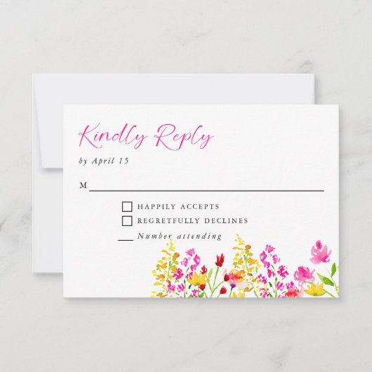 Wilde bloem Bindende Floral Script Kindly Reply RSVP Kaartje (Voorkant)