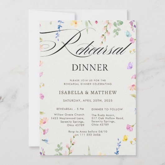 Wilde bloem Bindland Floral Rehearsal Dinner Kaart (Voorkant)