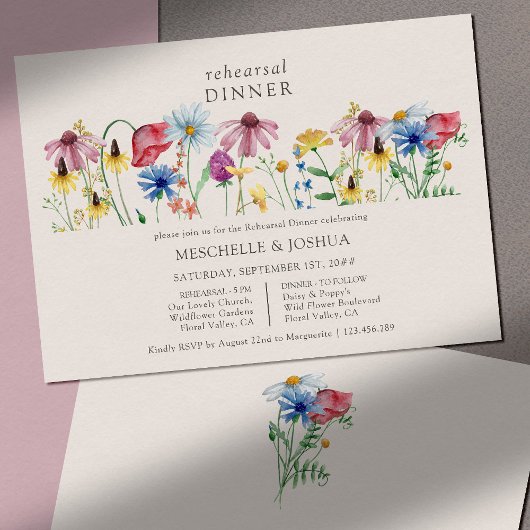Wilde bloem Bindland Floral Rehearsal Dinner Kaart