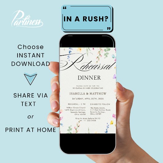 Wilde bloem Bindland Floral Rehearsal Dinner Kaart