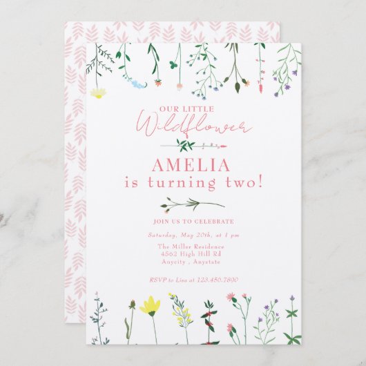 Wilde bloem Birthday Kaart (Voorkant / Achterkant)