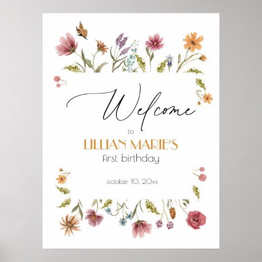 Wilde bloem Birthday of Baby shower Welkomstteken Poster (Voorkant)