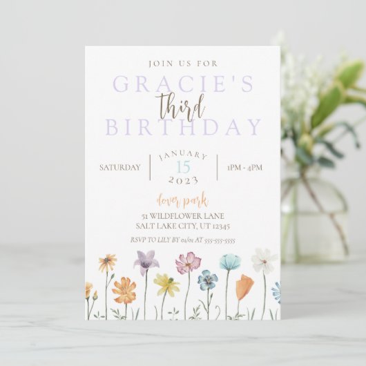 Wilde bloem - Birthday - thema Uitnodiging - Boho  (Staand voorkant)