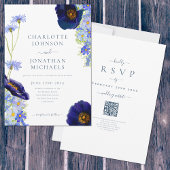 Wilde Bloem Blauw Rustieke Trouwwebsite QR Code Kaart