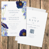 Wilde Bloem Blauw Rustieke Trouwwebsite QR Code Kaart