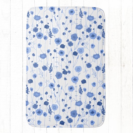 Wilde bloem blauw wit botanische kunst badmat