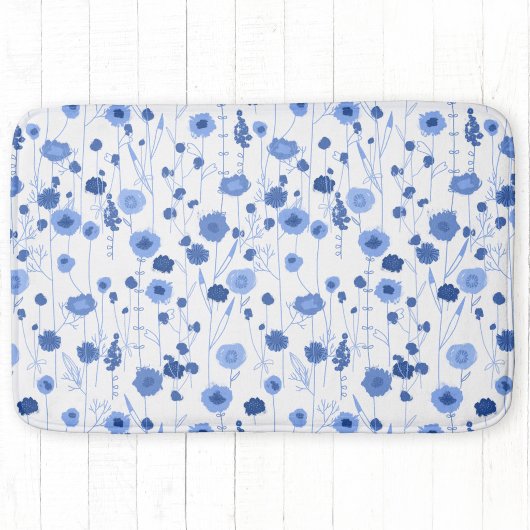 Wilde bloem blauw wit botanische kunst badmat