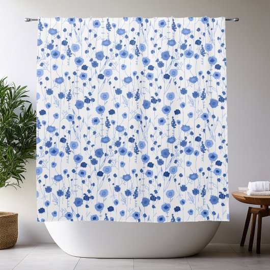 Wilde bloem blauw wit botanische kunst douchegordijn