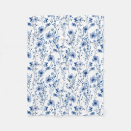 Wilde bloem blauw wit waterverf bloemmotief fleece deken