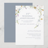 Wilde bloem blauwe bloem 25e trouwdag kaart (Voorkant / Achterkant)