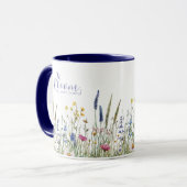 Wilde bloem blauwe botanische aquarel mok (Voorkant links)