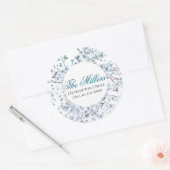 Wilde bloem blauwe retouradres  ronde sticker (Envelop)