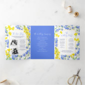 Wilde bloem blauwe waterverf botanische bruiloft drieluik programma (Binnen)