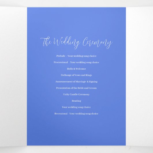 Wilde bloem blauwe waterverf botanische bruiloft drieluik programma (Binnenkant midden)