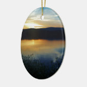 Wilde bloem, blauwe zonsondergang keramisch ornament (Links)