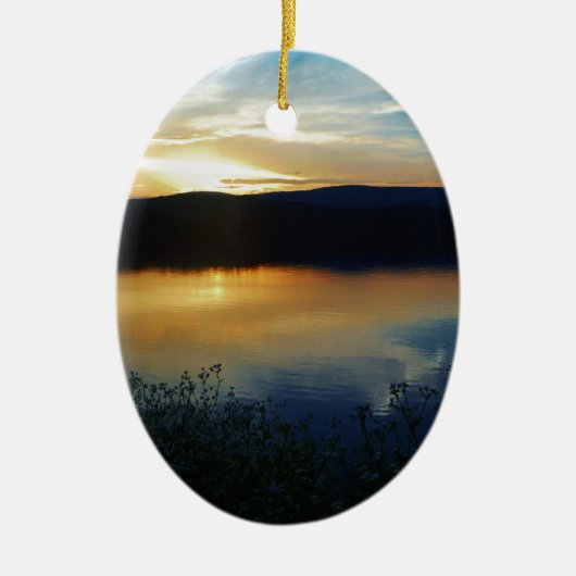 Wilde bloem, blauwe zonsondergang keramisch ornament (Voorkant)