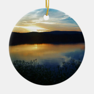 Wilde bloem, blauwe zonsondergang keramisch ornament