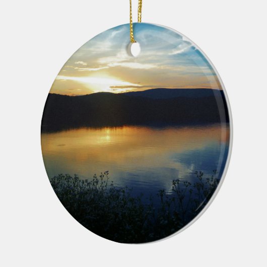 Wilde bloem, blauwe zonsondergang keramisch ornament (Links)