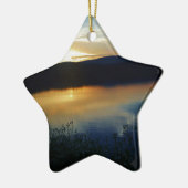 Wilde bloem, blauwe zonsondergang keramisch ornament (Links)