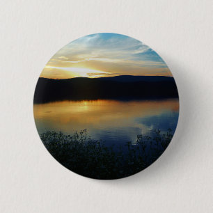 Wilde bloem, blauwe zonsondergang ronde button 5,7 cm