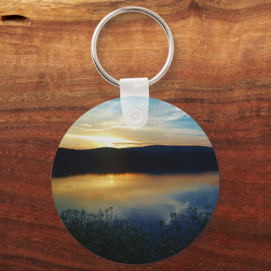 Wilde bloem, blauwe zonsondergang sleutelhanger (Voorkant)