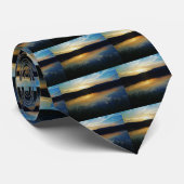 Wilde bloem, blauwe zonsondergang stropdas (Opgerold)