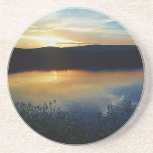 Wilde bloem, blauwe zonsondergang zandsteen onderzetter