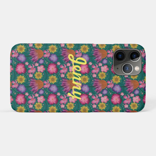Wilde bloem Blauwgroen Floral, gepersonaliseerd Case-Mate iPhone Case (Achterkant (horizontaal))
