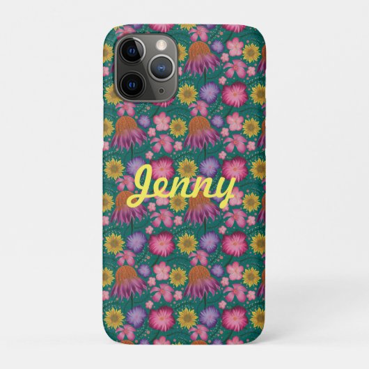 Wilde bloem Blauwgroen Floral, gepersonaliseerd Case-Mate iPhone Case (Achterkant)