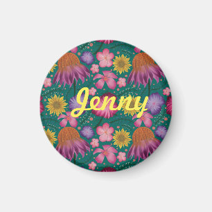 Wilde bloem Blauwgroen Floral, gepersonaliseerd Magneet