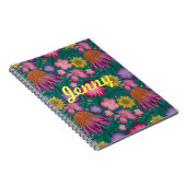 Wilde bloem Blauwgroen Floral, gepersonaliseerd Notitieboek (Rechterzijde)