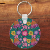 Wilde bloem Blauwgroen Floral, gepersonaliseerd Sleutelhanger (Achterkant)