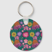 Wilde bloem Blauwgroen Floral, gepersonaliseerd Sleutelhanger (Achterkant)