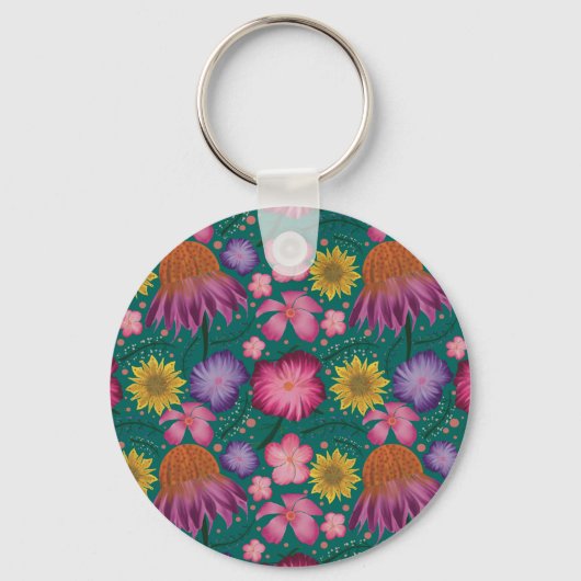 Wilde bloem Blauwgroen Floral, gepersonaliseerd Sleutelhanger (Achterkant)